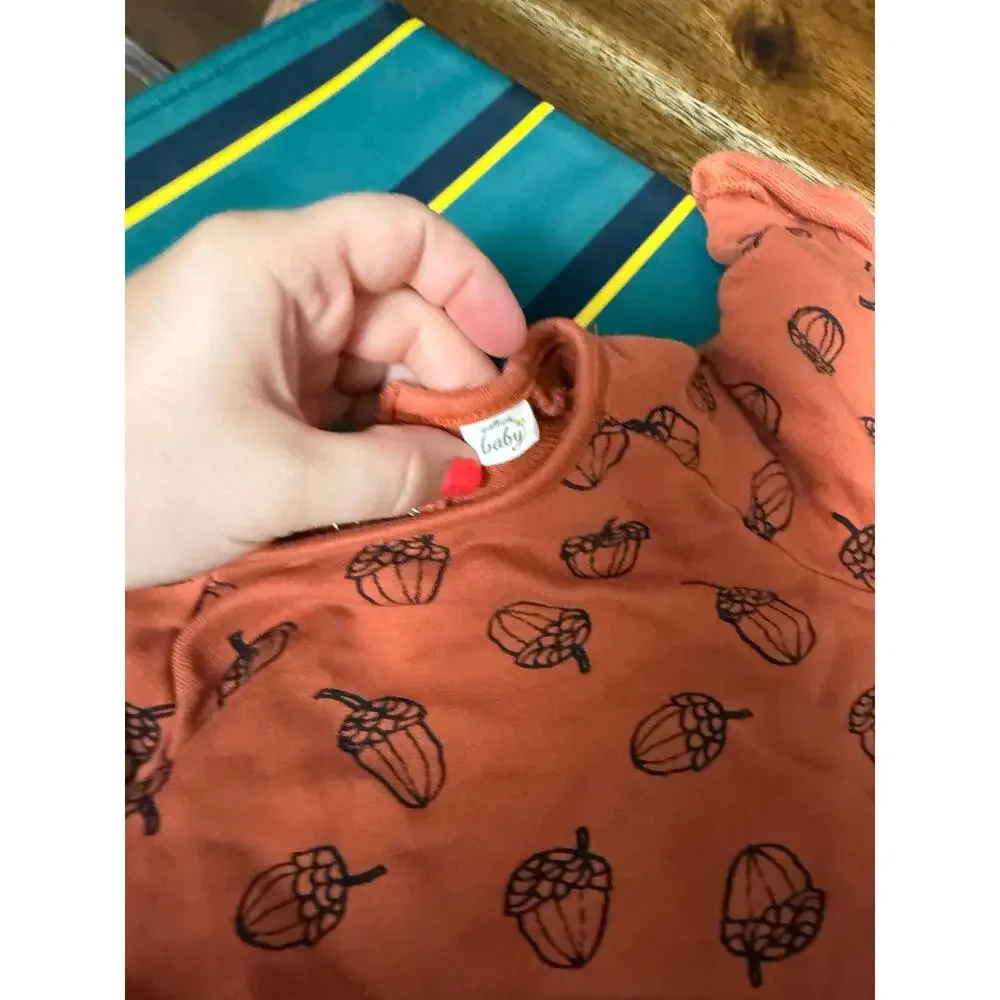 Hallmark Baby Orange Acorn Long Sleeve One Piece Fall Outfit Size 6-12 MOS